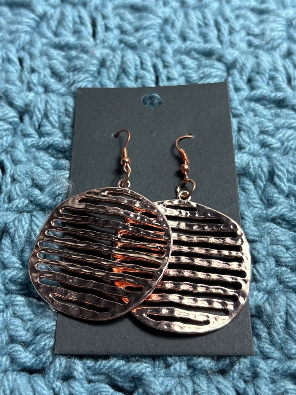 Copper Color Dangle Earrings Hammered Circles 1.5 inches